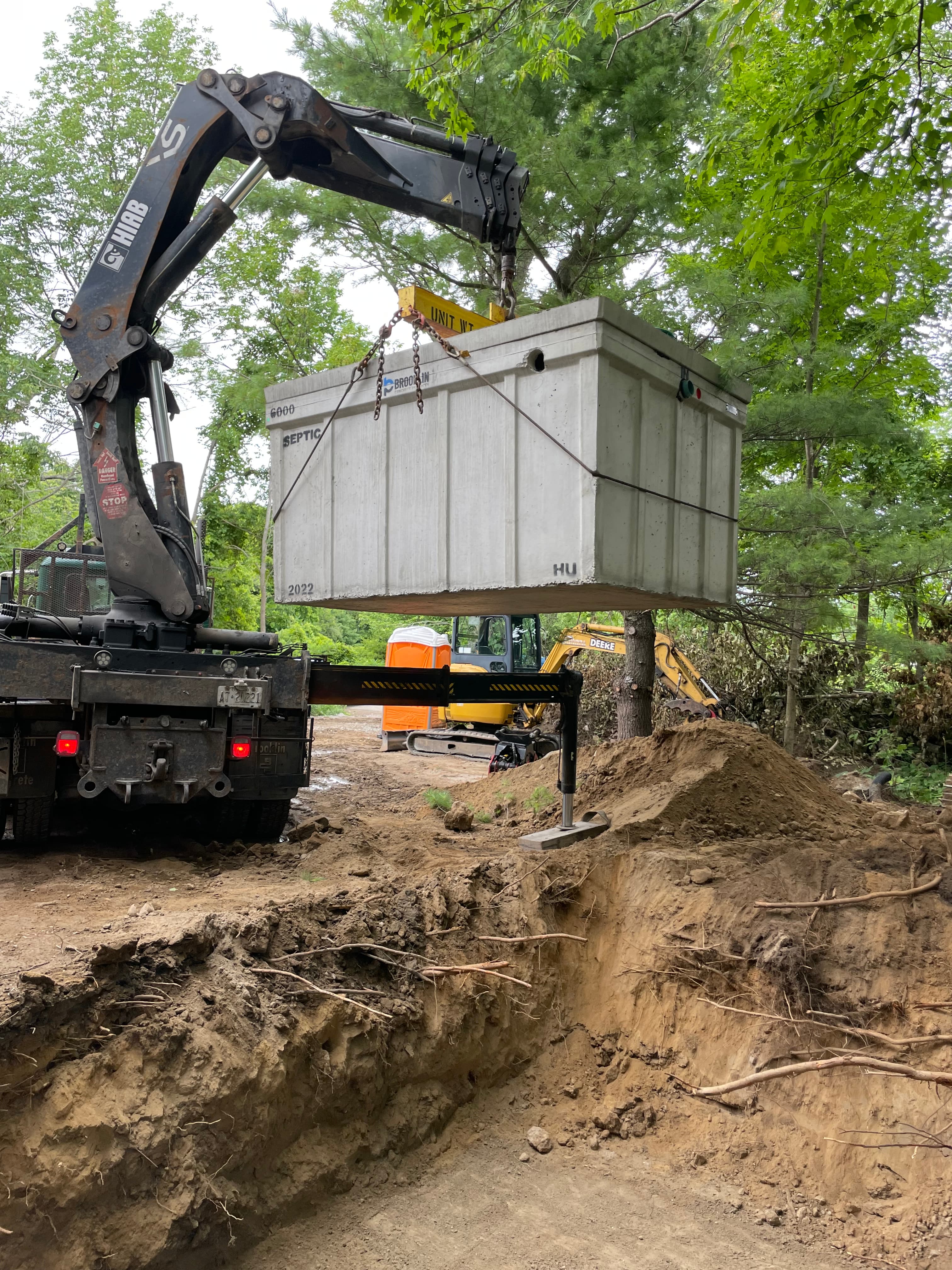 Septic tank being installed
